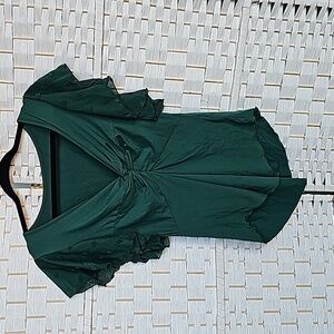 V-Neck Twist Neck with Ruffle Sleeve - Forest Green - L